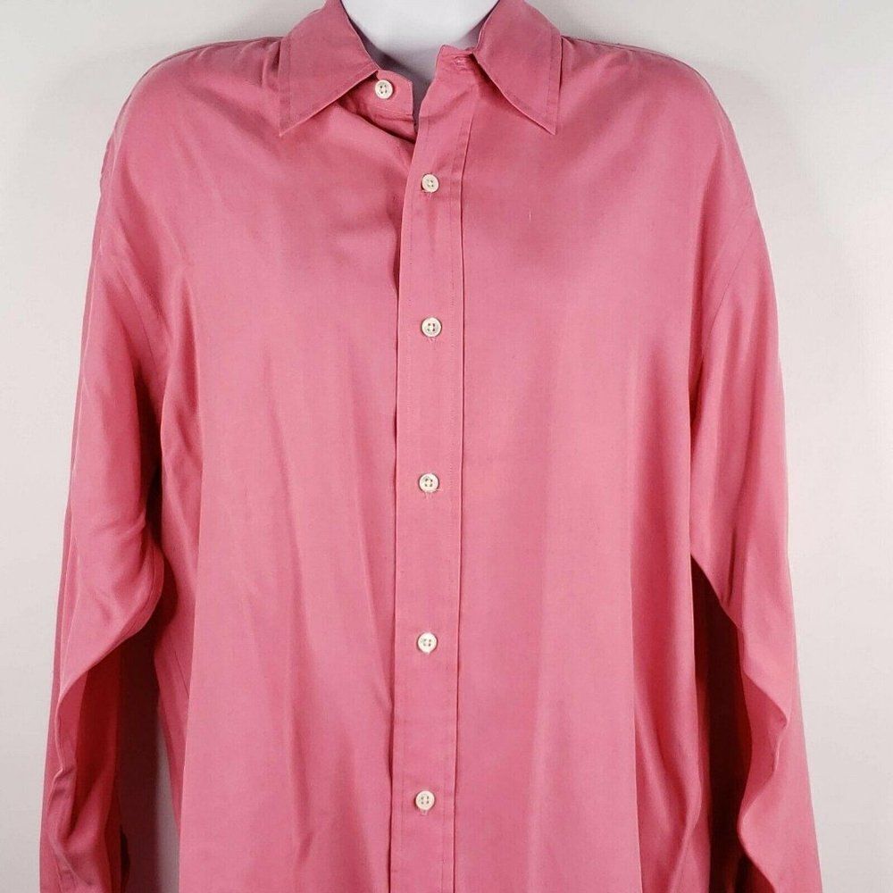 Vintage Ralph Lauren Pink Silk Button Front Shirt Size 10 New $225